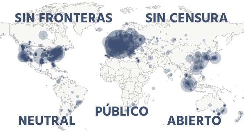 Mapa mundial de nodos de Bitcoin representando la descentralización de la red