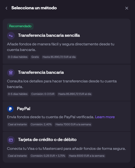 Selección del método de depósito en Kraken: transferencia bancaria sencilla para depositar euros sin comisión