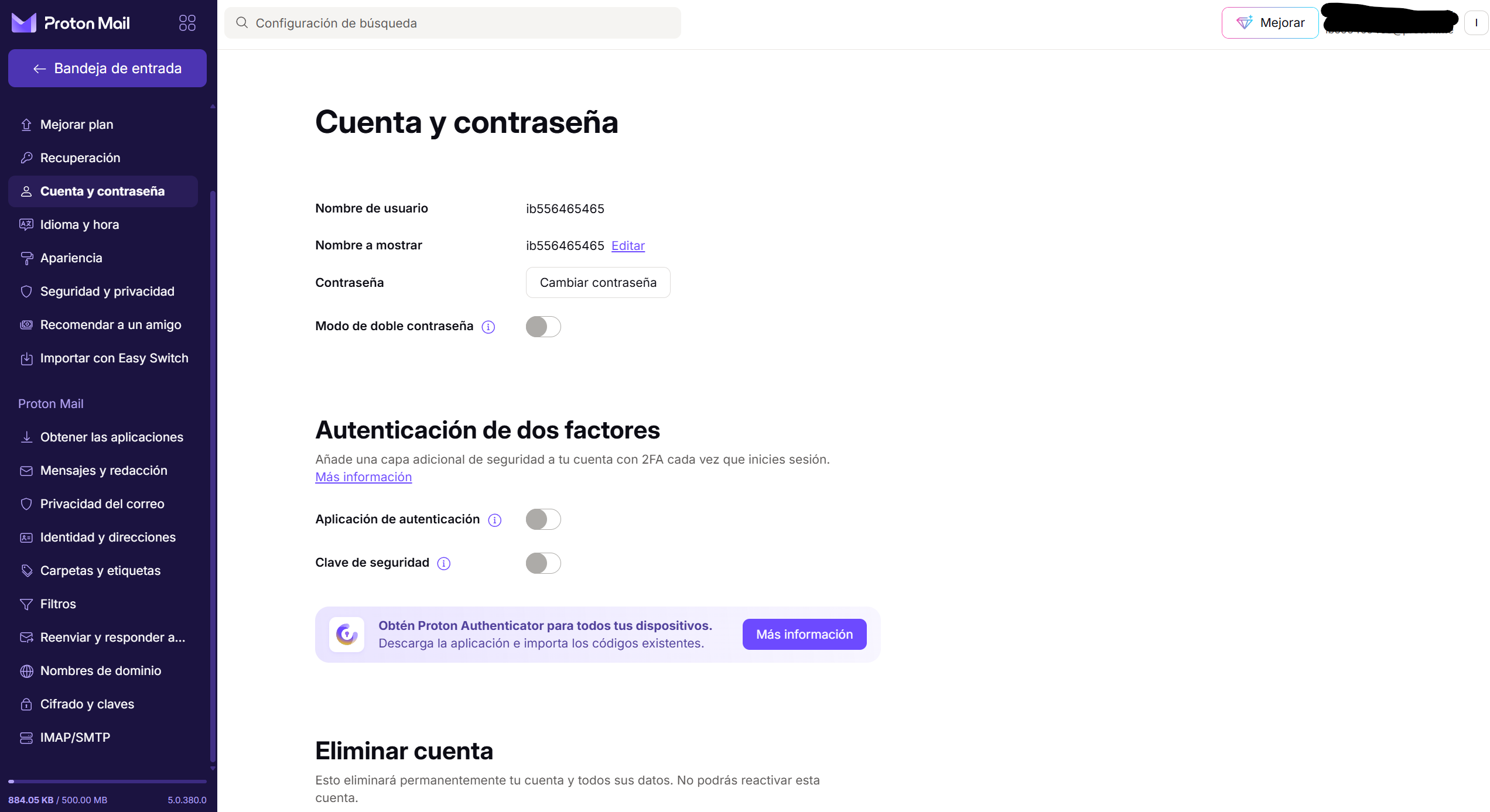 Activar autenticación de dos factores en Proton Mail: escanear código QR con Google Authenticator