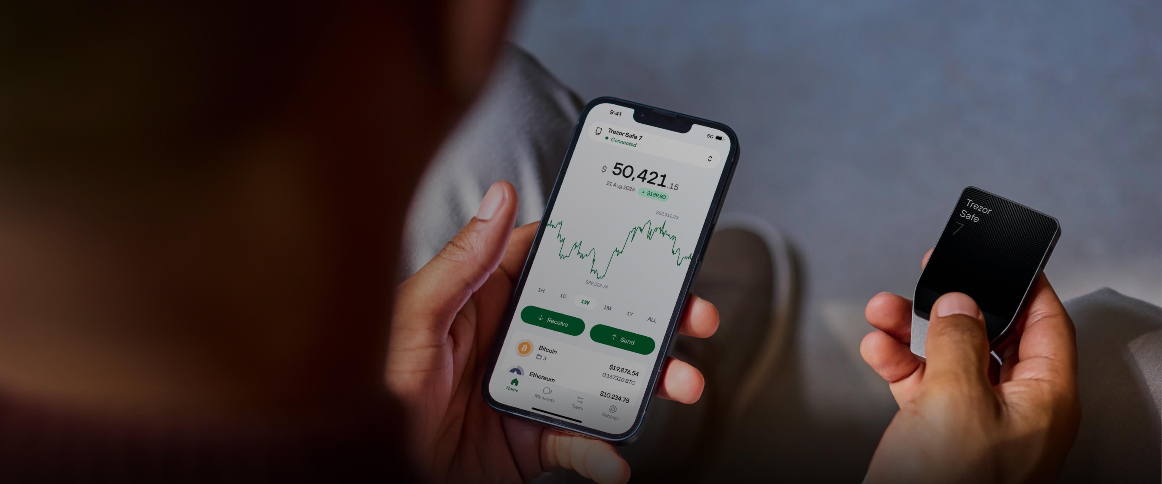 Interfaz de Trezor Suite: gestión de cartera Bitcoin y criptomonedas con hardware wallet Trezor